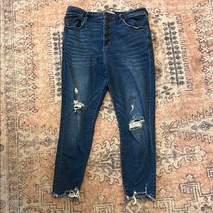 Abercrombie & Fitch High Rise Blue Jeans with Distressed Details